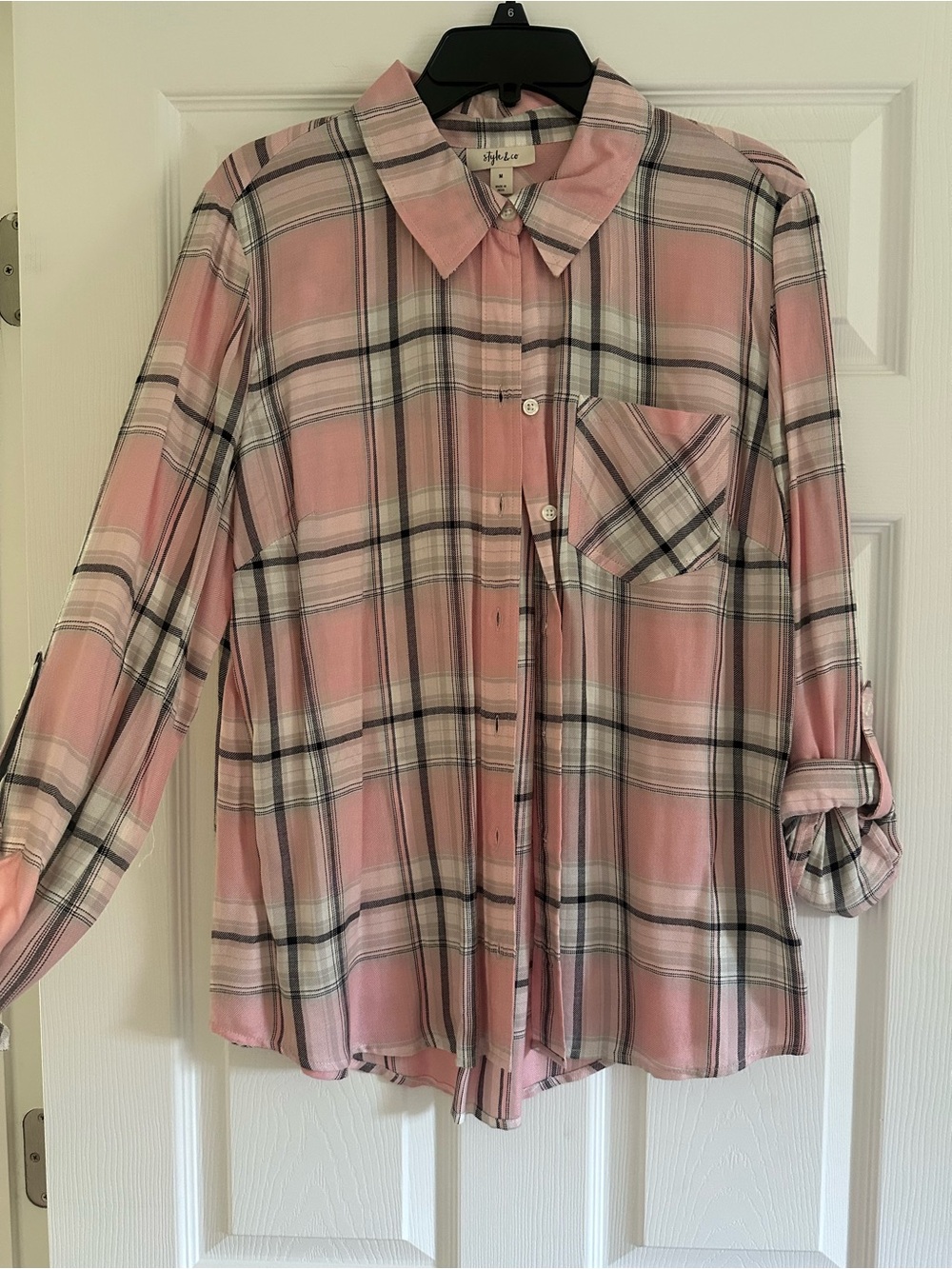 Style & Co Light Pink Plaid Button-Up